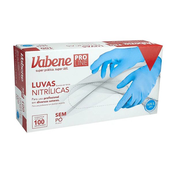 LUVA NITRILICA MEDIA AZUL VABENE C/100