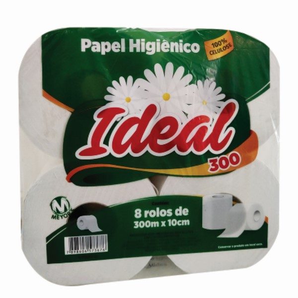 PAPEL HIGIENICO ROLAO IDEAL 300 100% CELUL C/8 ROLOS