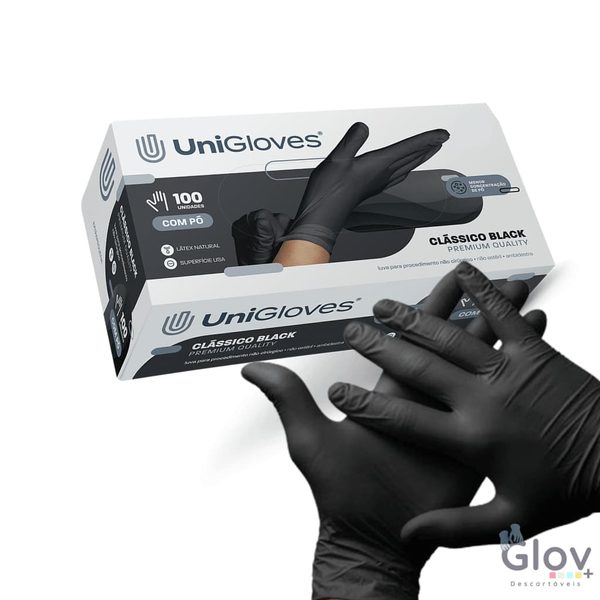 LUVA PROCEDIMENTO LATEX DESCARTAVEL C/AMIDO C/100 M PRETA