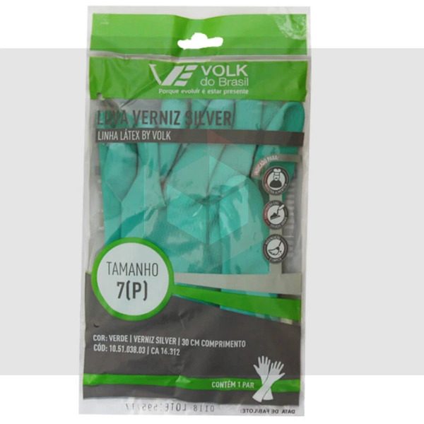 LUVA LATEX VOLK VERDE PEQUENA VERNIZ SILVER