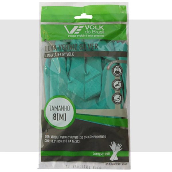 LUVA LATEX VOLK VERDE MEDIA VERNIZ SILVER