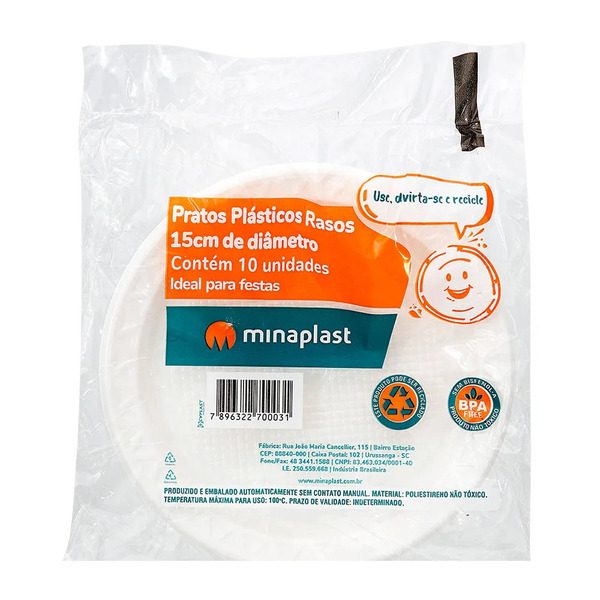 PRATO DESC. MINAPLAST C/10 15CM