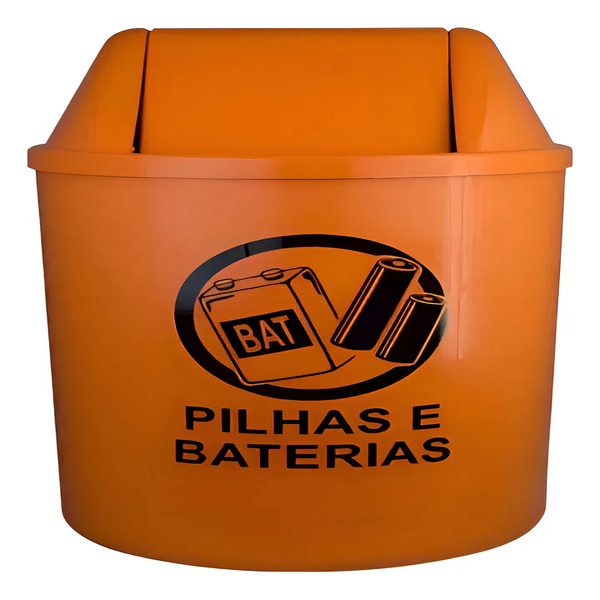 COLETOR PAREDE PILHA E BATERIA COR LARANJA